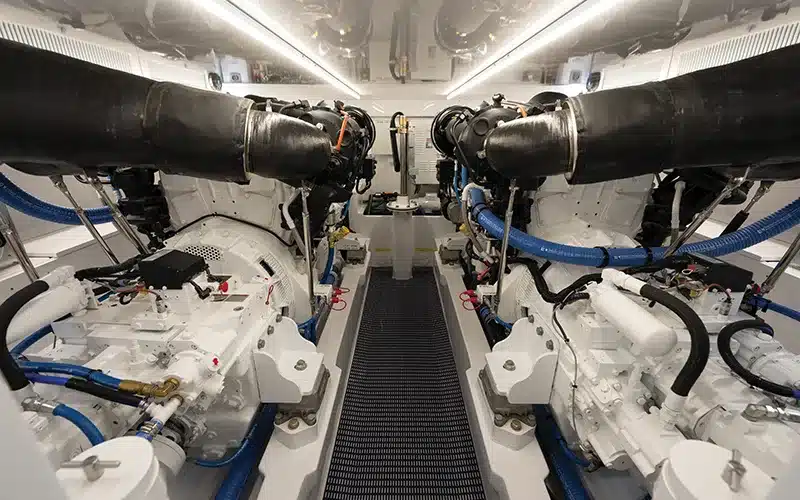 A look at the engine room of Rebelette, featuring Cat C32B engines.