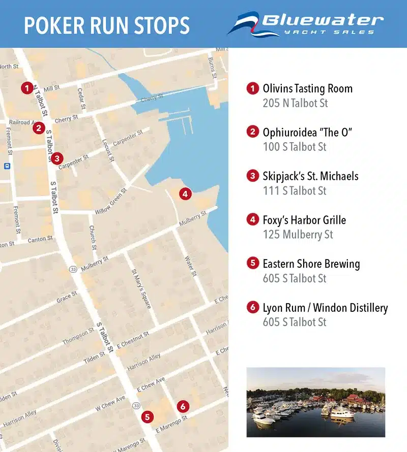 Map of the Poker Run stops from the 2023 Summer Cruise