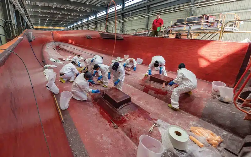 Employees work on a Viking Yacht