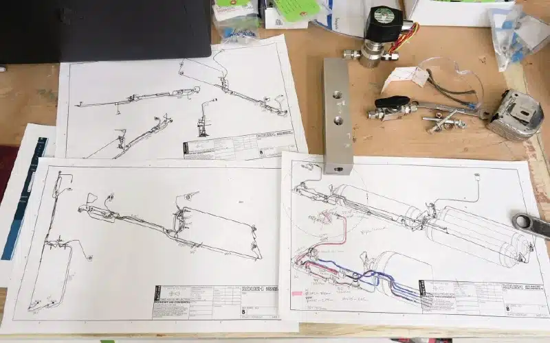 Engineering plans and schematics for Yamaha's hydrogen-powered outboard, developed in collaboration with Roush and Regulator Marine